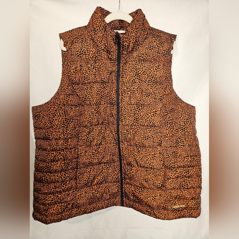 Lands’ End Leopard Print Down Puffer Vest 1X Plus Size 16W 18W